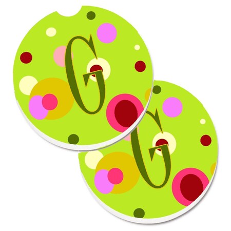 Carolines Treasures Letter G Monogram Lime Green Set of 2 Cup Holder Car Coaster CJ1010-GCARC